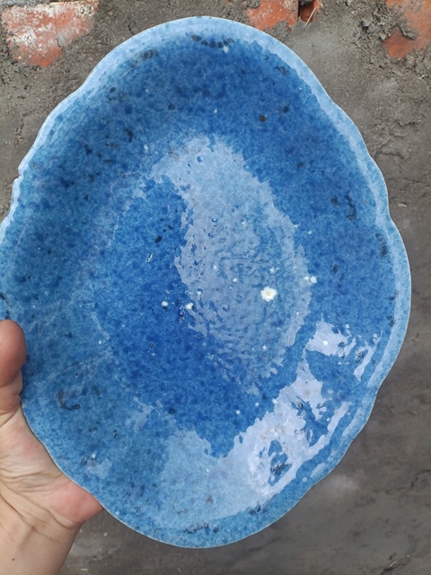 古玩陶瓷藍釉海棠貢盤真品鑒賞圖