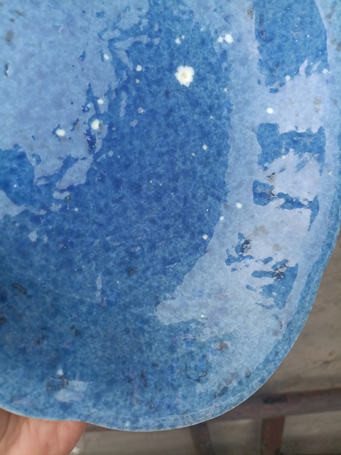 古玩陶瓷藍釉海棠貢盤真品鑒賞圖