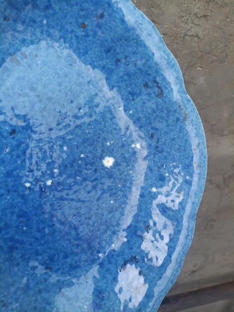 古玩陶瓷藍釉海棠貢盤真品鑒賞圖