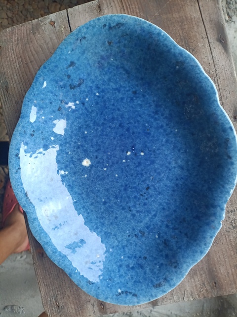 古玩陶瓷藍釉海棠貢盤真品鑒賞圖