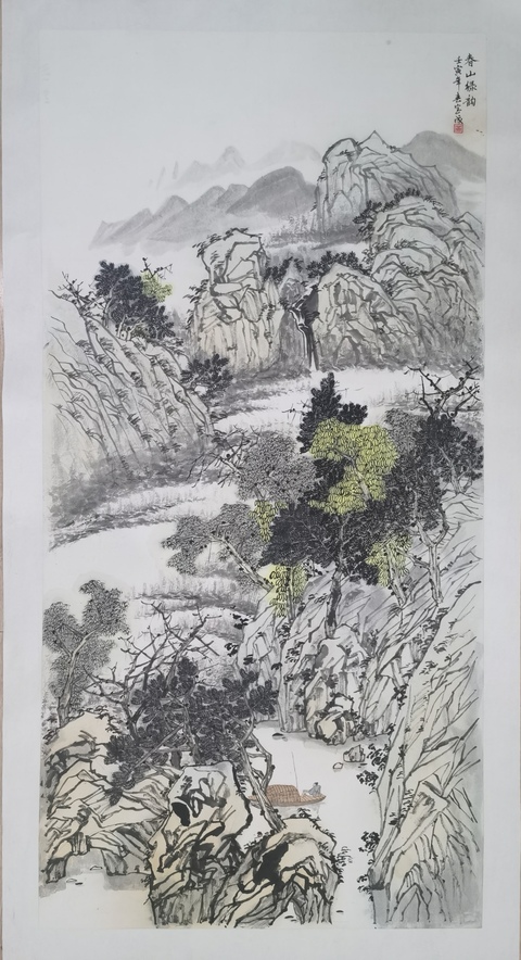古玩字畫國家一級(jí)美術(shù)師湖北美協(xié)會(huì)員黃寶成山水拍賣，當(dāng)前價(jià)格899元