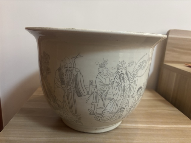 古玩陶瓷刻瓷花盆真品鑒賞圖