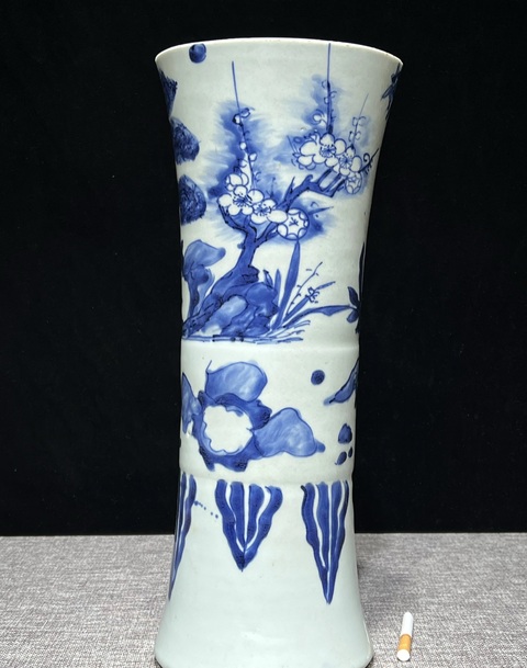 古玩陶瓷青花歲寒三友圖花觚真品鑒賞圖