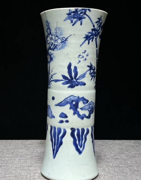 古玩陶瓷青花歲寒三友圖花觚真品鑒賞圖