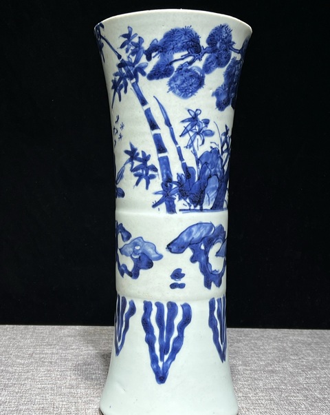 古玩陶瓷青花歲寒三友圖花觚真品鑒賞圖