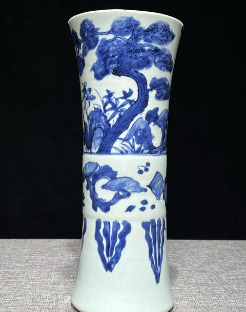 古玩陶瓷青花歲寒三友圖花觚真品鑒賞圖