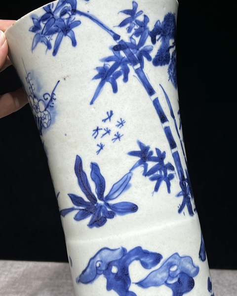 古玩陶瓷青花歲寒三友圖花觚真品鑒賞圖