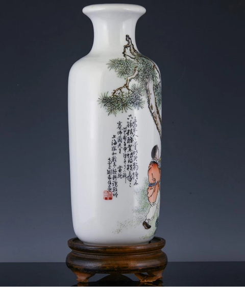 古玩陶瓷民國 劉希任繪人物紋瓶真品鑒賞圖
