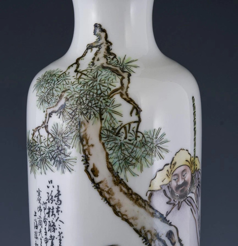 古玩陶瓷民國 劉希任繪人物紋瓶真品鑒賞圖