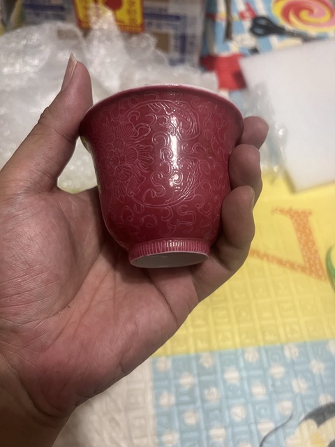 古玩陶瓷胭脂紅仰鐘杯真品鑒賞圖
