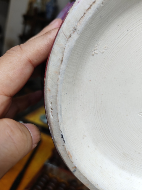 古玩陶瓷紅釉加彩花卉紋盤口瓶真品鑒賞圖