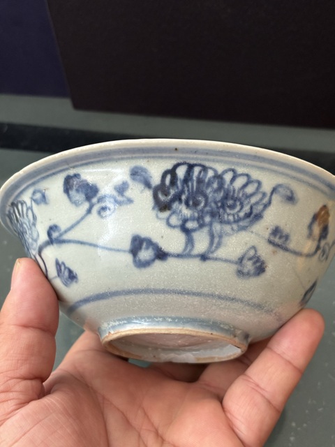 古玩陶瓷并蒂菊青花碗真品鑒賞圖