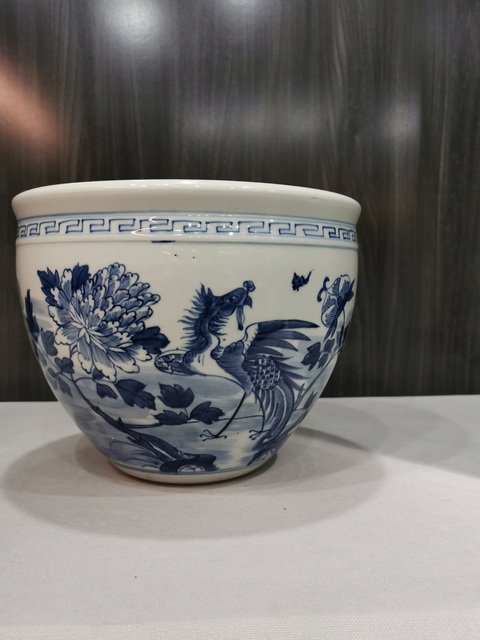 古玩陶瓷青花牡丹鳳凰紋卷缸真品鑒賞圖