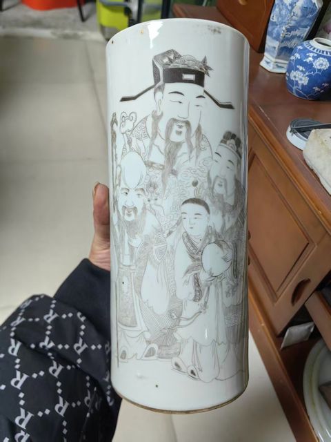 古玩陶瓷刻瓷福祿壽冒桶真品鑒賞圖