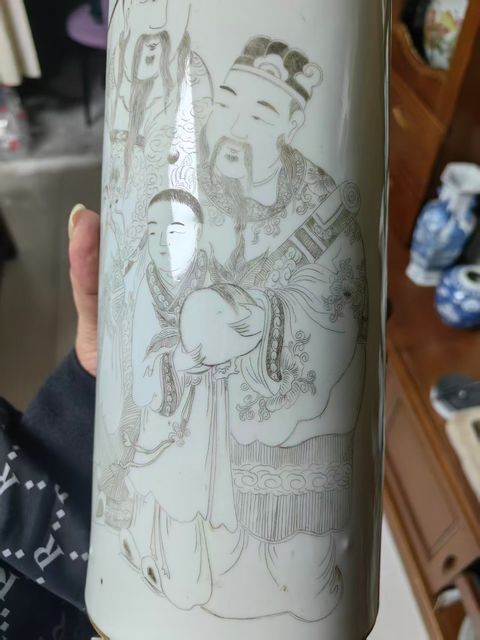 古玩陶瓷刻瓷福祿壽冒桶真品鑒賞圖