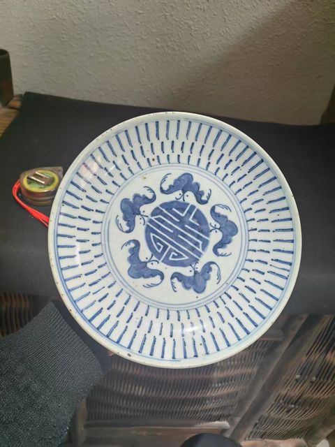 古玩陶瓷福壽青花盤(pán)真品鑒賞圖