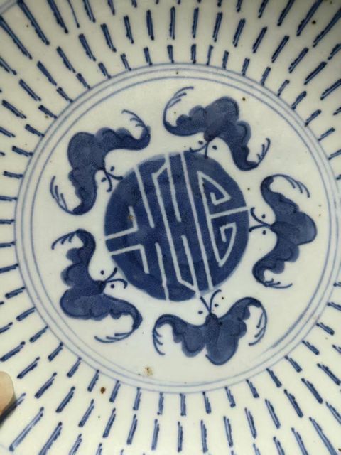 古玩陶瓷福壽青花盤(pán)真品鑒賞圖