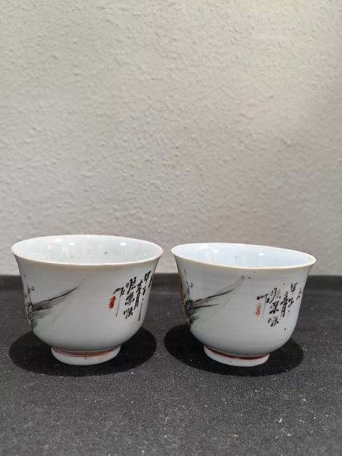 古玩陶瓷三娘教子茶杯一對(duì)真品鑒賞圖