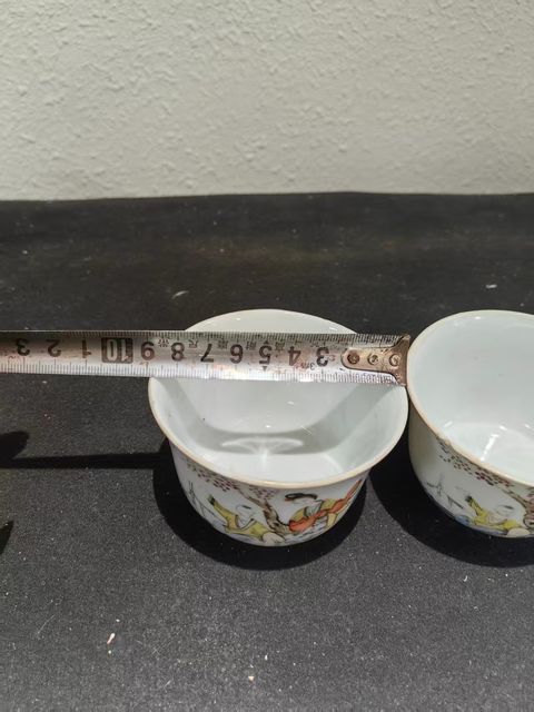 古玩陶瓷三娘教子茶杯一對(duì)真品鑒賞圖