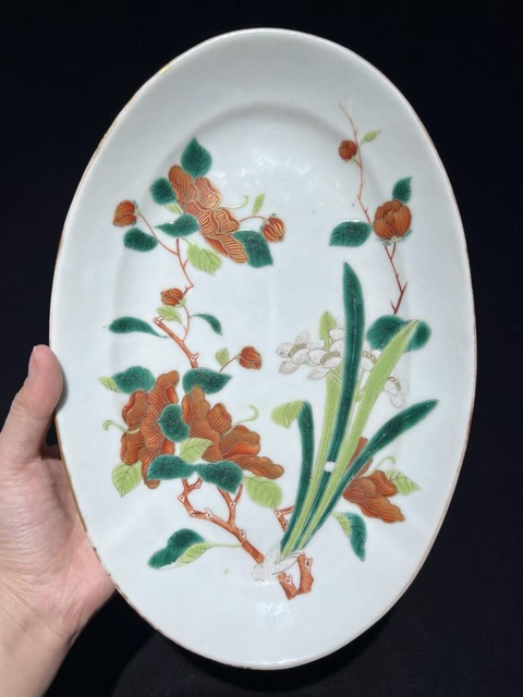 古玩陶瓷清光緒粉彩描金花卉紋盤真品鑒賞圖
