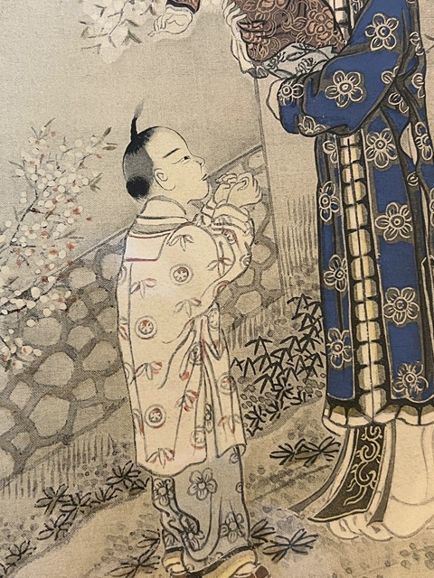 古玩字畫佚名工筆仕女育嬰圖鏡框真品鑒賞圖