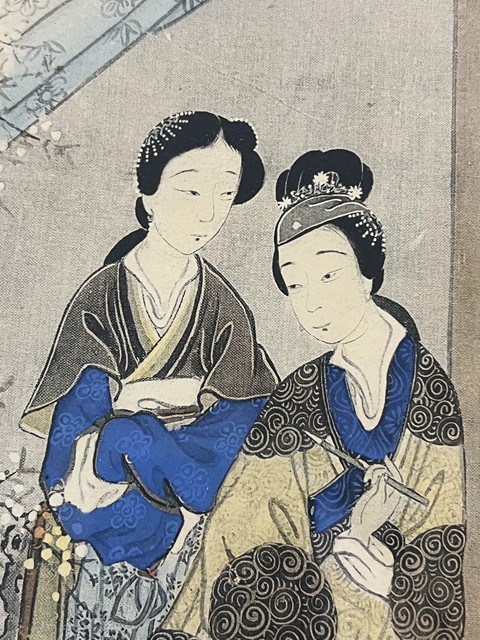 古玩字畫佚名工筆仕女育嬰圖鏡框真品鑒賞圖