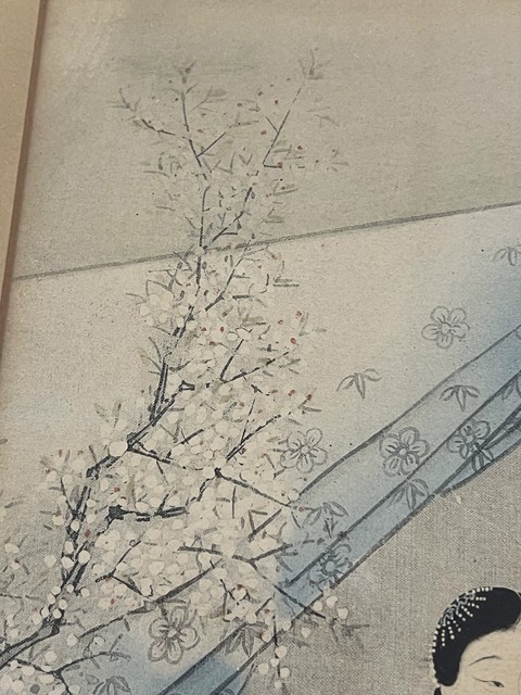 古玩字畫佚名工筆仕女育嬰圖鏡框真品鑒賞圖