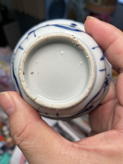 古玩陶瓷晚清青花折沿杯真品鑒賞圖