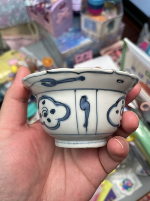 古玩陶瓷晚明青花折沿杯真品鑒賞圖
