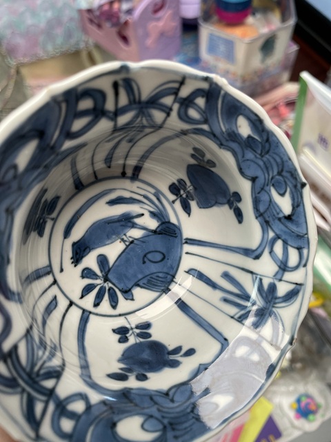 古玩陶瓷晚明青花折沿杯真品鑒賞圖