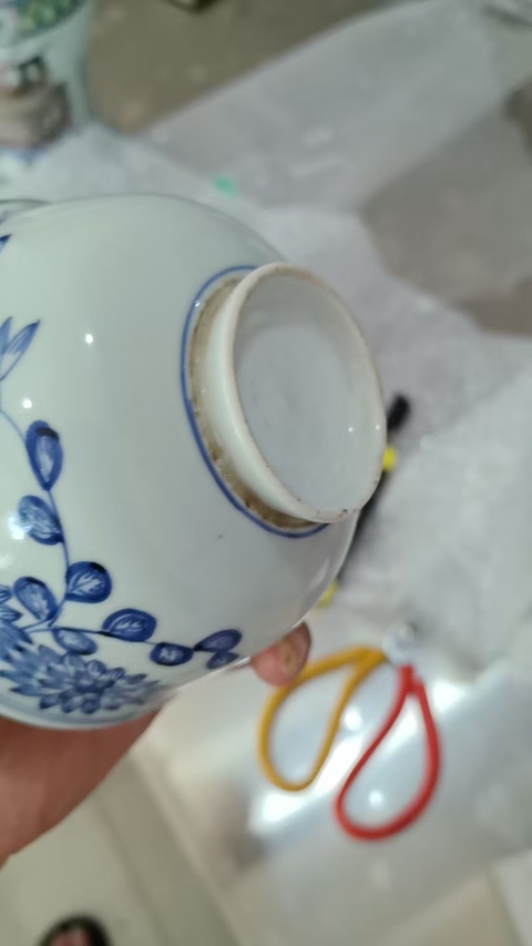 古玩陶瓷青花淡描花卉紋茶碗真品鑒賞圖