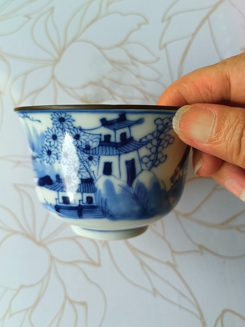 古玩陶瓷青花人物故事紋杯真品鑒賞圖