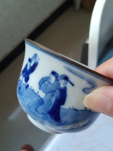 古玩陶瓷青花人物故事紋杯真品鑒賞圖