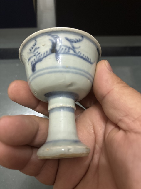 古玩陶瓷花鳥紋青花高足杯拍賣,當前價格8800元