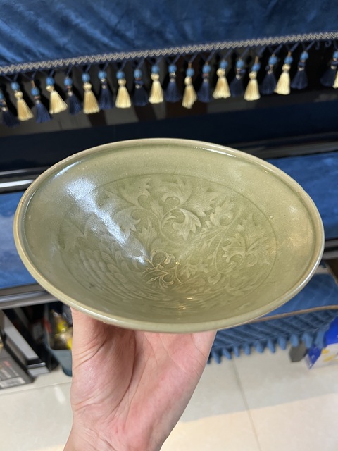 古玩陶瓷耀州窯菠蘿牡丹碗真品鑒賞圖