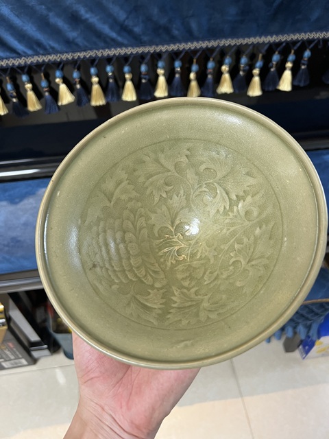 古玩陶瓷耀州窯菠蘿牡丹碗真品鑒賞圖