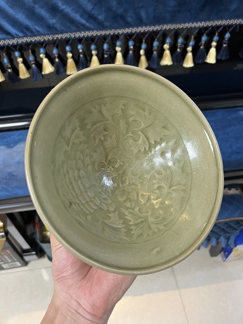 古玩陶瓷耀州窯菠蘿牡丹碗真品鑒賞圖