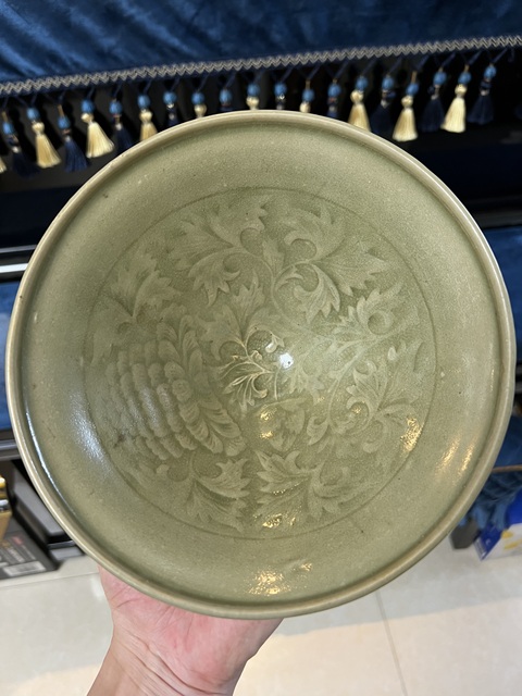 古玩陶瓷耀州窯菠蘿牡丹碗真品鑒賞圖