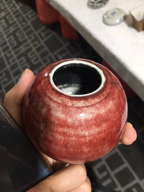 古玩陶瓷郎紅釉水盂真品鑒賞圖