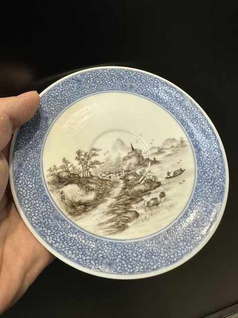 古玩陶瓷青花墨彩盤真品鑒賞圖