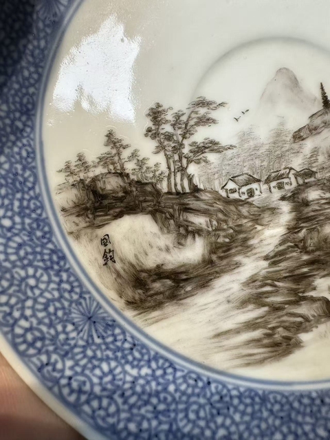 古玩陶瓷青花墨彩盤真品鑒賞圖
