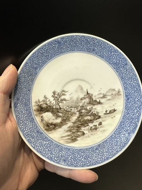 古玩陶瓷青花墨彩盤真品鑒賞圖