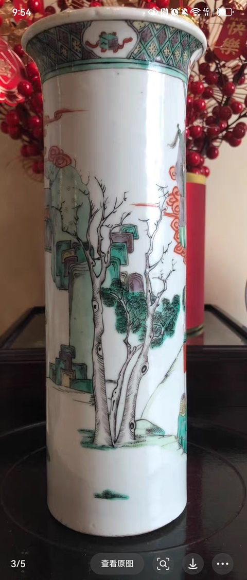 古玩陶瓷人物紋五彩花觚真品鑒賞圖