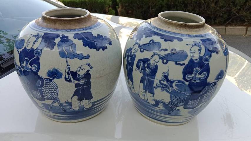 古玩陶瓷麒麟送子青花罐真品鑒賞圖