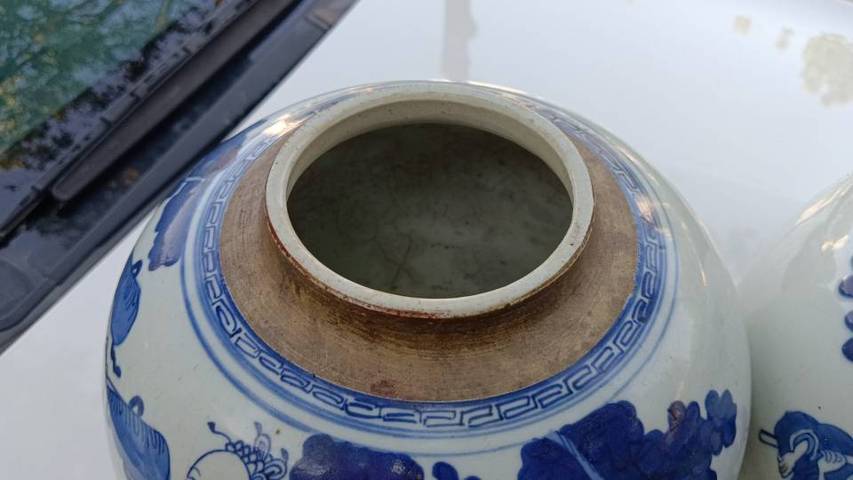 古玩陶瓷麒麟送子青花罐真品鑒賞圖