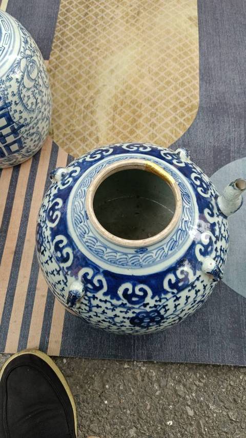 古玩陶瓷寶相花纏枝蓮四系青花壺真品鑒賞圖