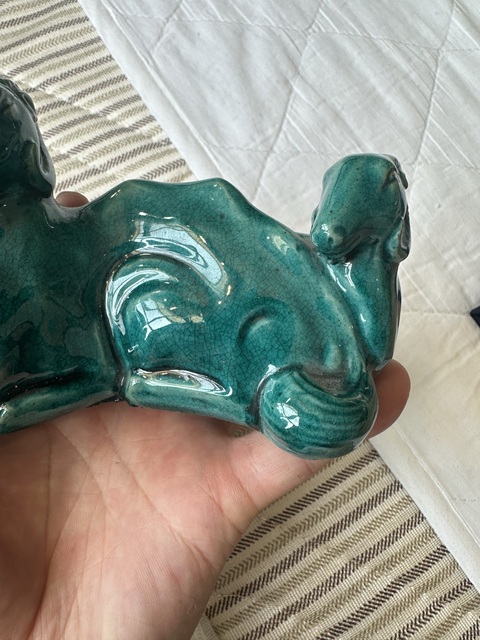 古玩陶瓷綠釉動物擺件真品鑒賞圖