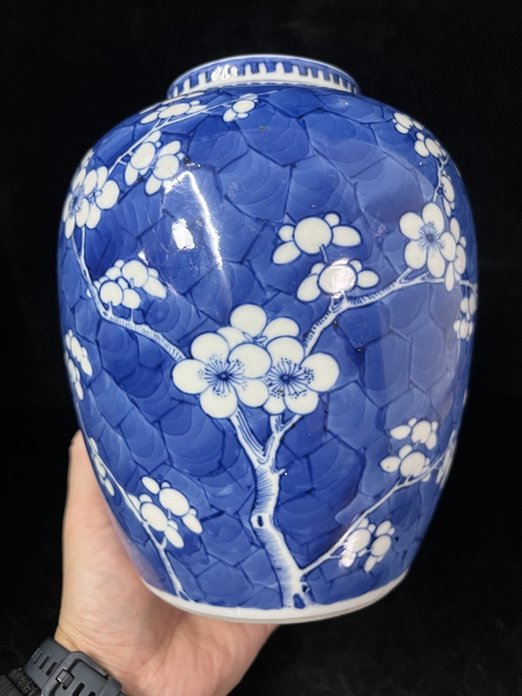 古玩陶瓷青花留白冰梅紋罐真品鑒賞圖