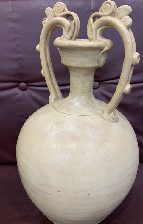 古玩陶瓷鞏縣窯白釉雙龍瓶,疑似有修真品鑒賞圖