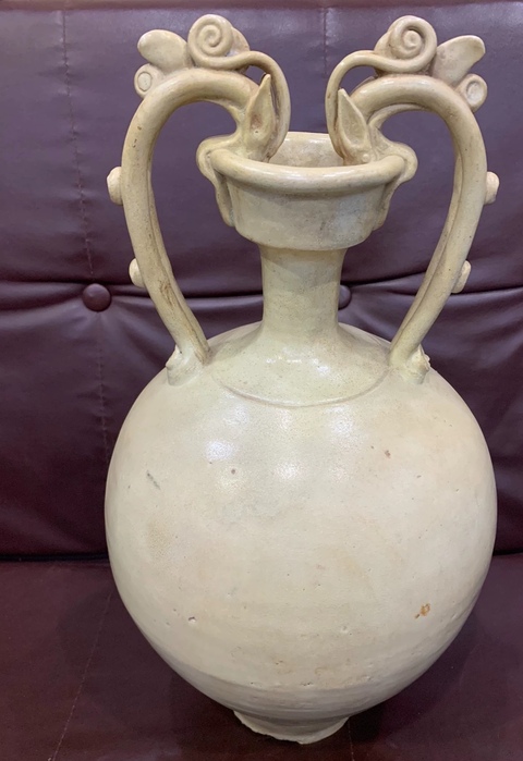古玩陶瓷鞏縣窯白釉雙龍瓶,疑似有修真品鑒賞圖